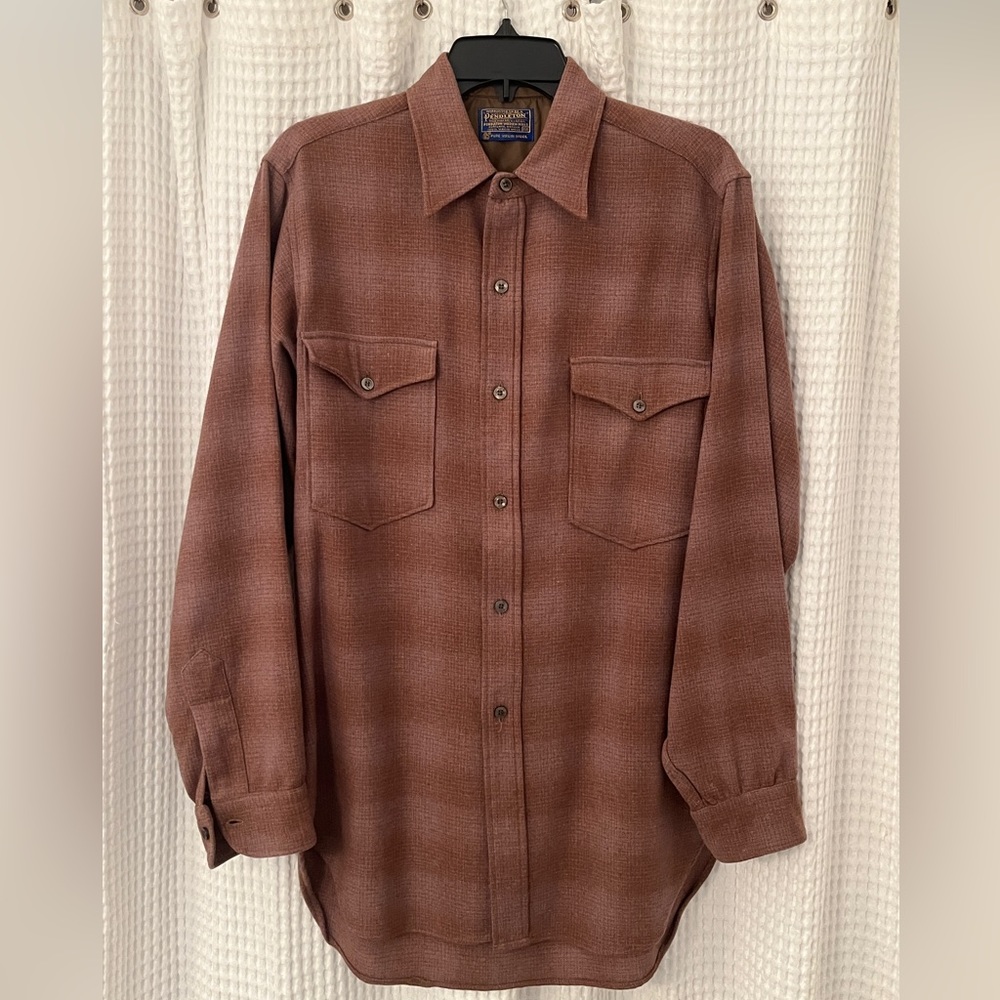 Vintage Pendleton Mills Virgin Wool Brown Button Down Shirt, Men's 15-1/2